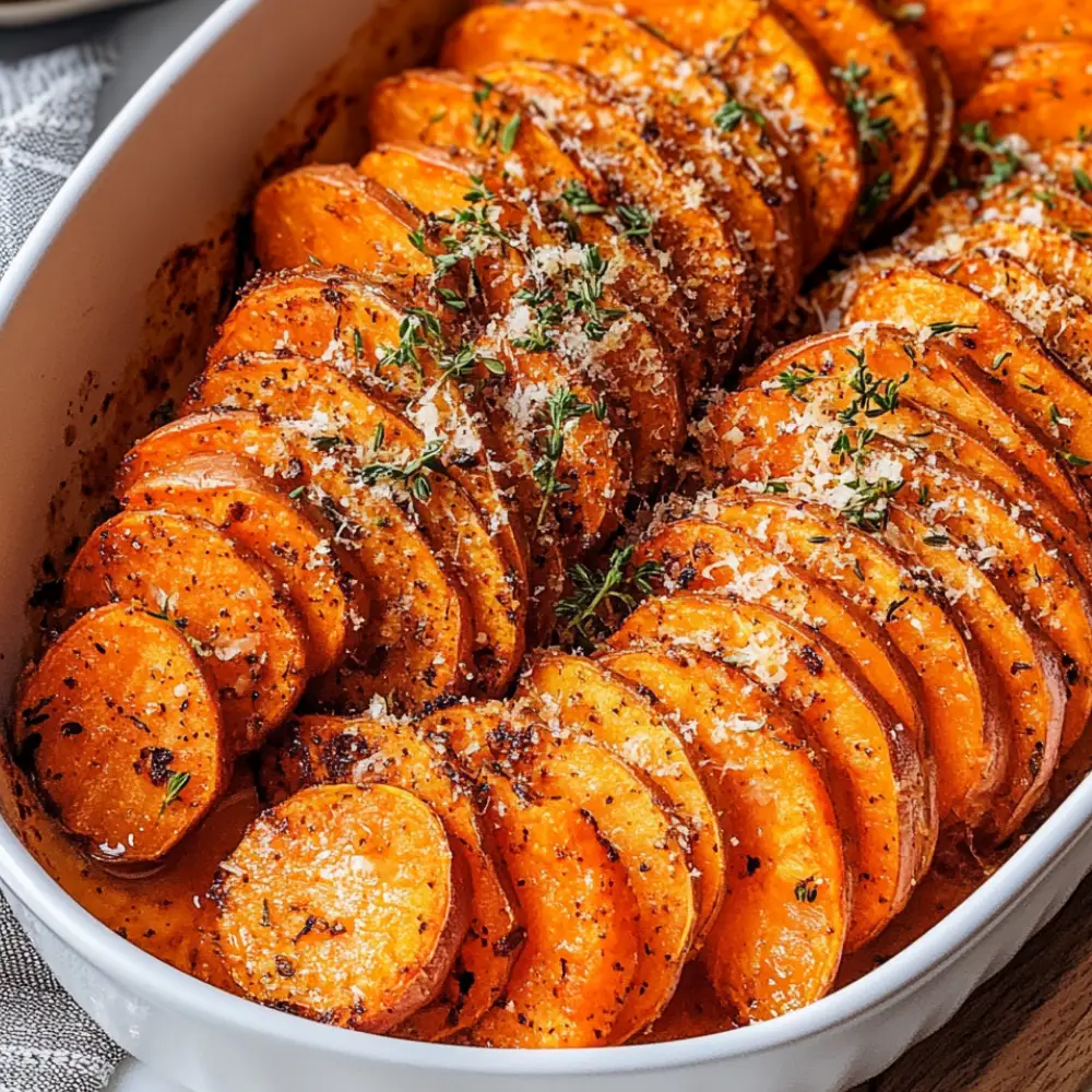 Roasted Sweet Potatoes with Garlic and Parmesan