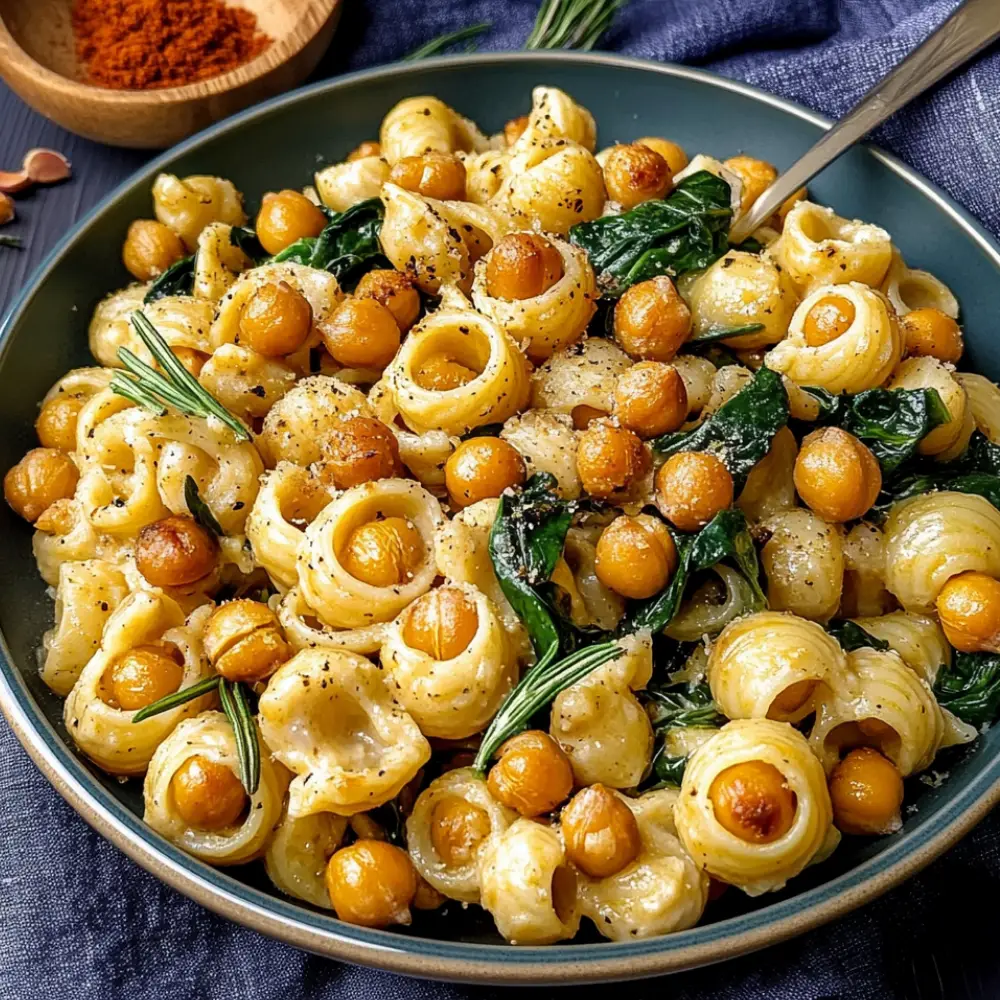 Easy Roasted Chickpeas Pasta with Spinach