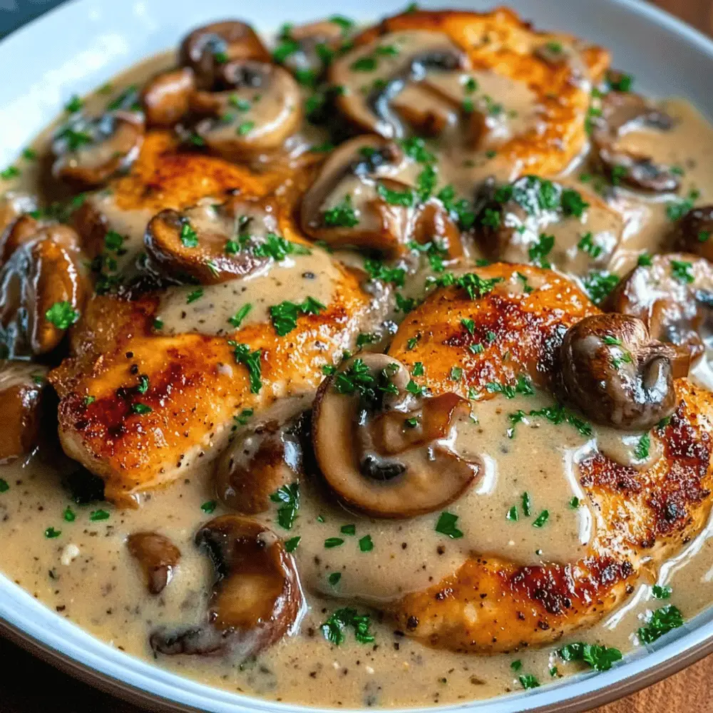 Chicken and Mushroom Skillet in a Creamy Asiago and Mustard Sauce