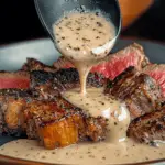 Peppercorn Crusted Steak with Creamy Peppercorn Sauce