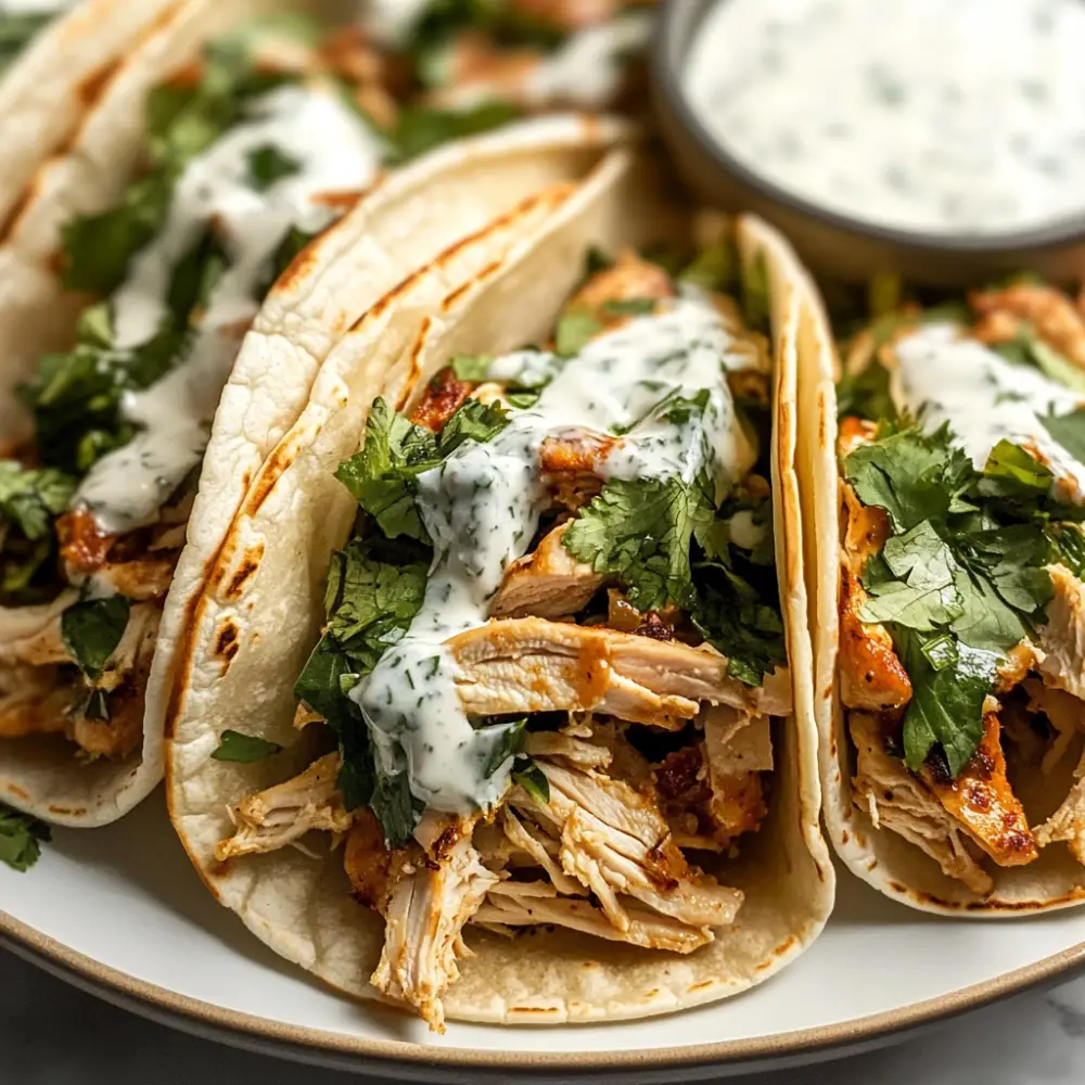 Shredded Chicken Tacos with Creamy Chimichurri Sauce