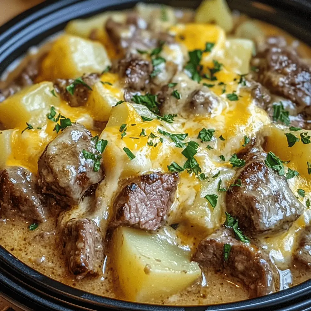 Slow Cooker Steak Cheddar Potato