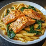 Creamy Cajun Salmon Penne with Spinach