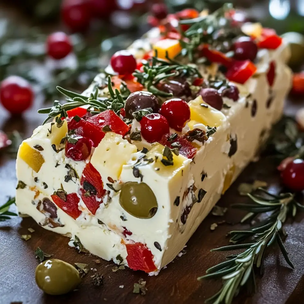 Festive Holiday Antipasto Cream Cheese Log