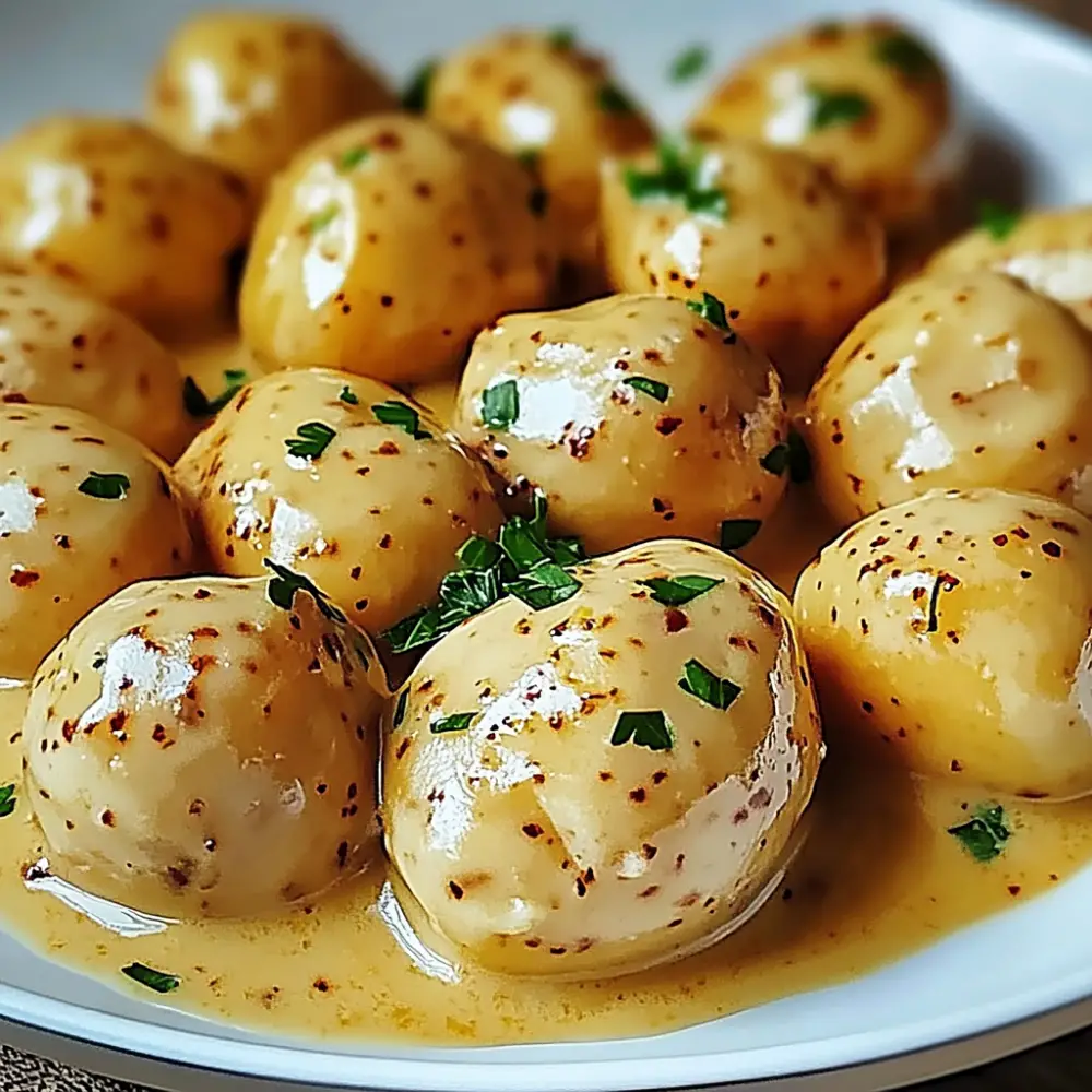 Creamy Garlic Sauce Baby Potatoes