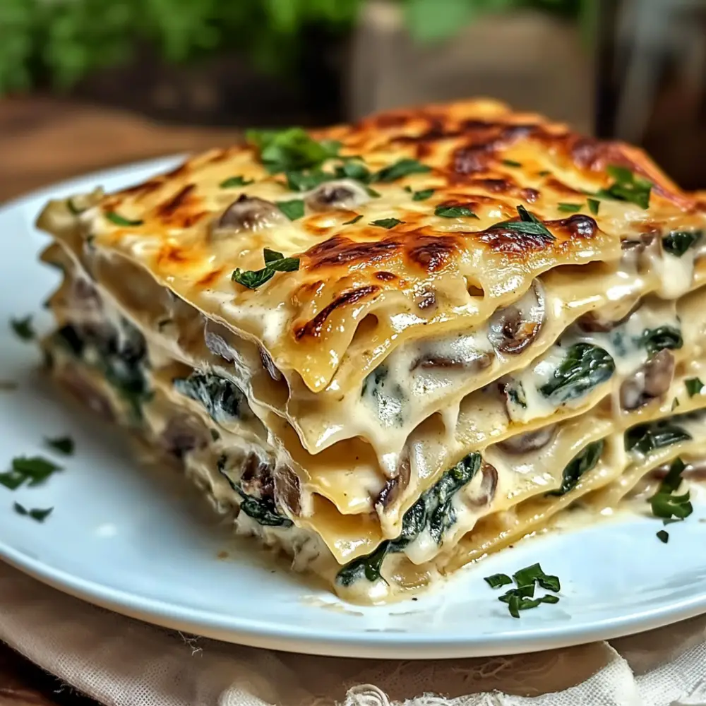 Easy Creamy Spinach Mushroom Lasagna