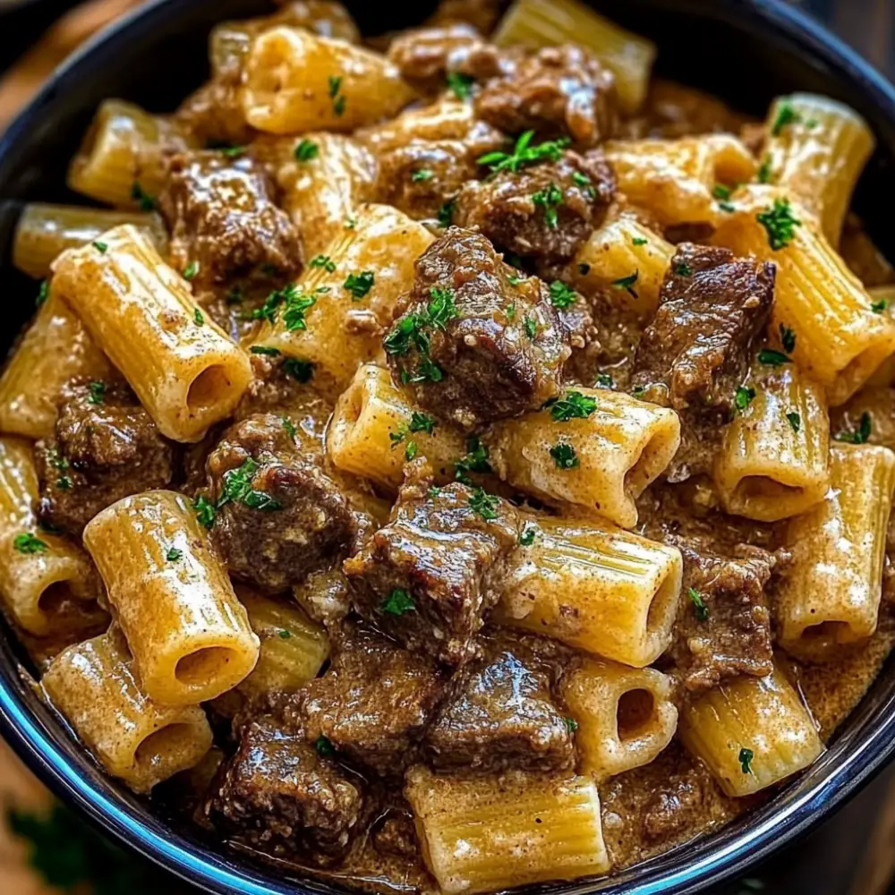 Luxurious Beef Pasta in a Creamy Garlic Sauce