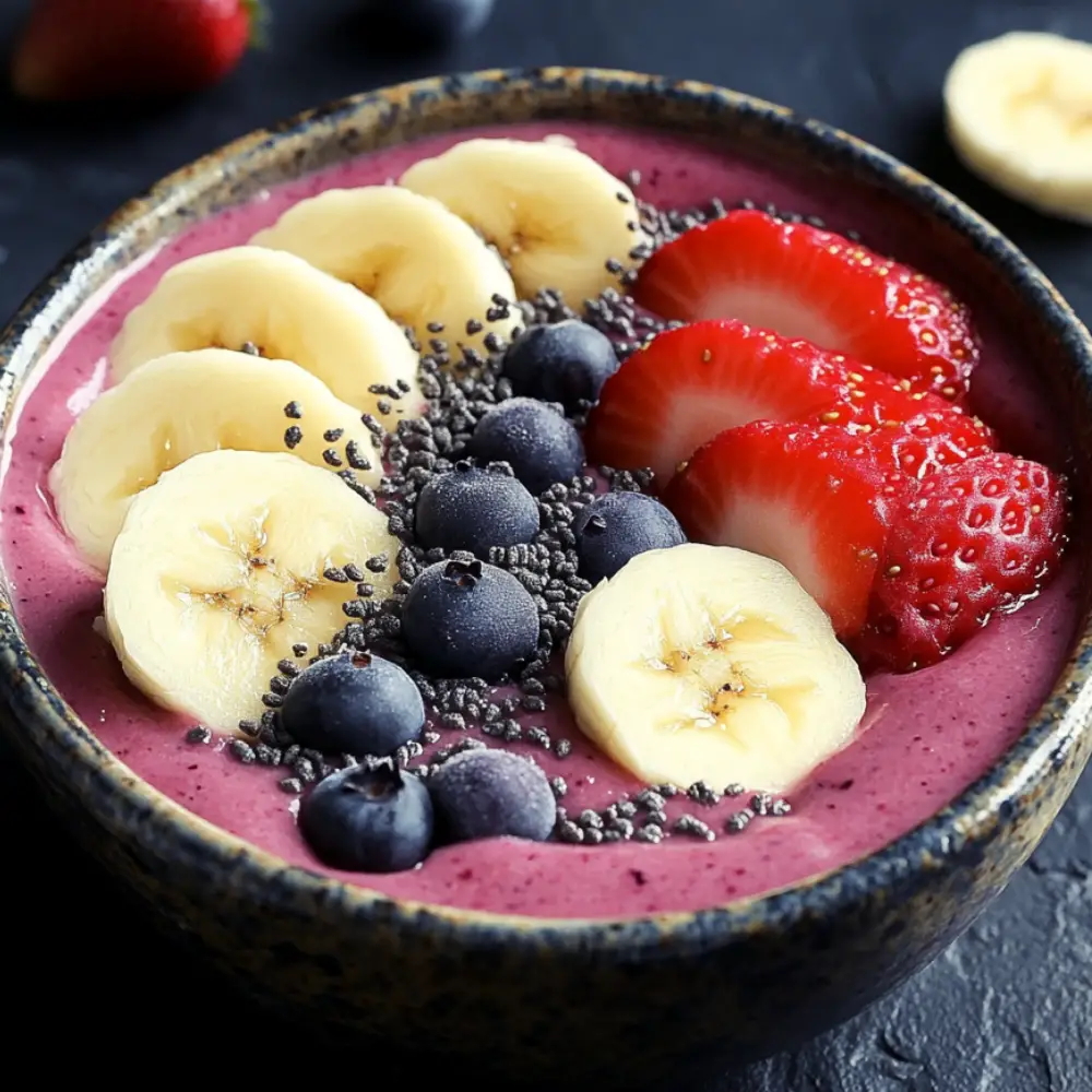 Strawberry Banana mixed blueberry Smoothie Bowl