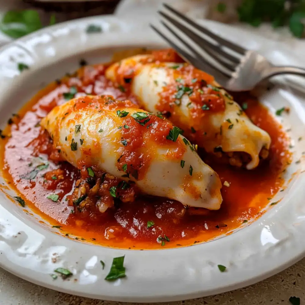 Baked Italian Stuffed Calamari in Tomato Sauce