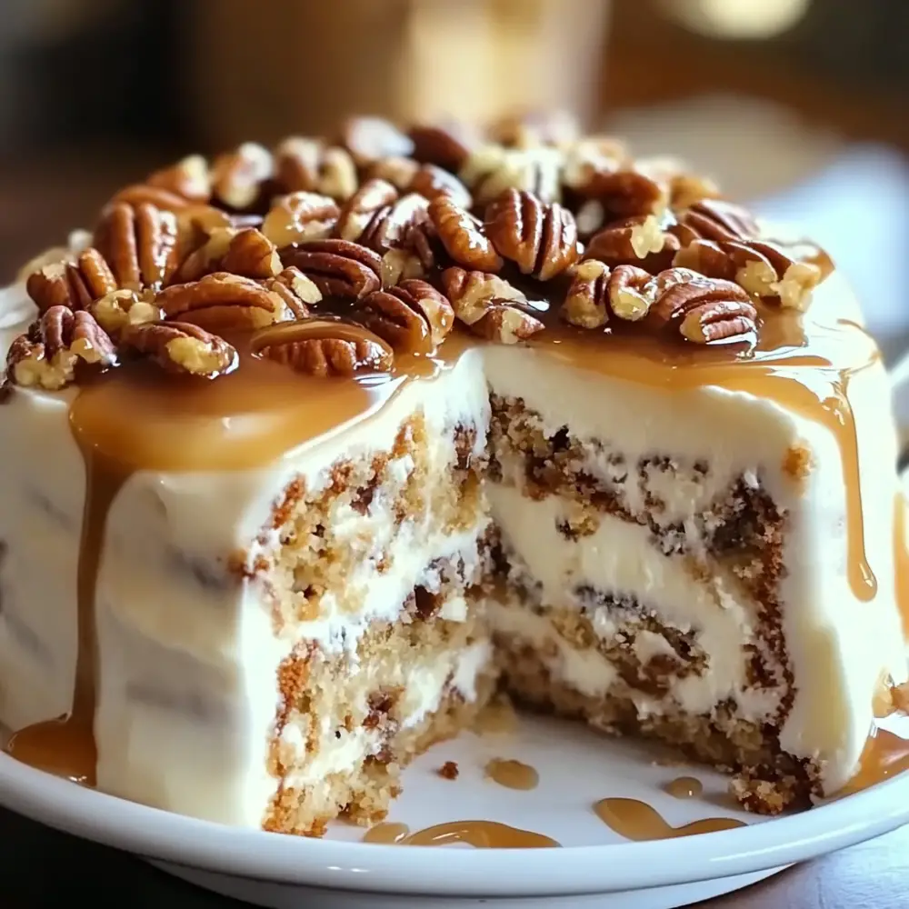 Irresistible Butter Pecan Praline Poke Cake