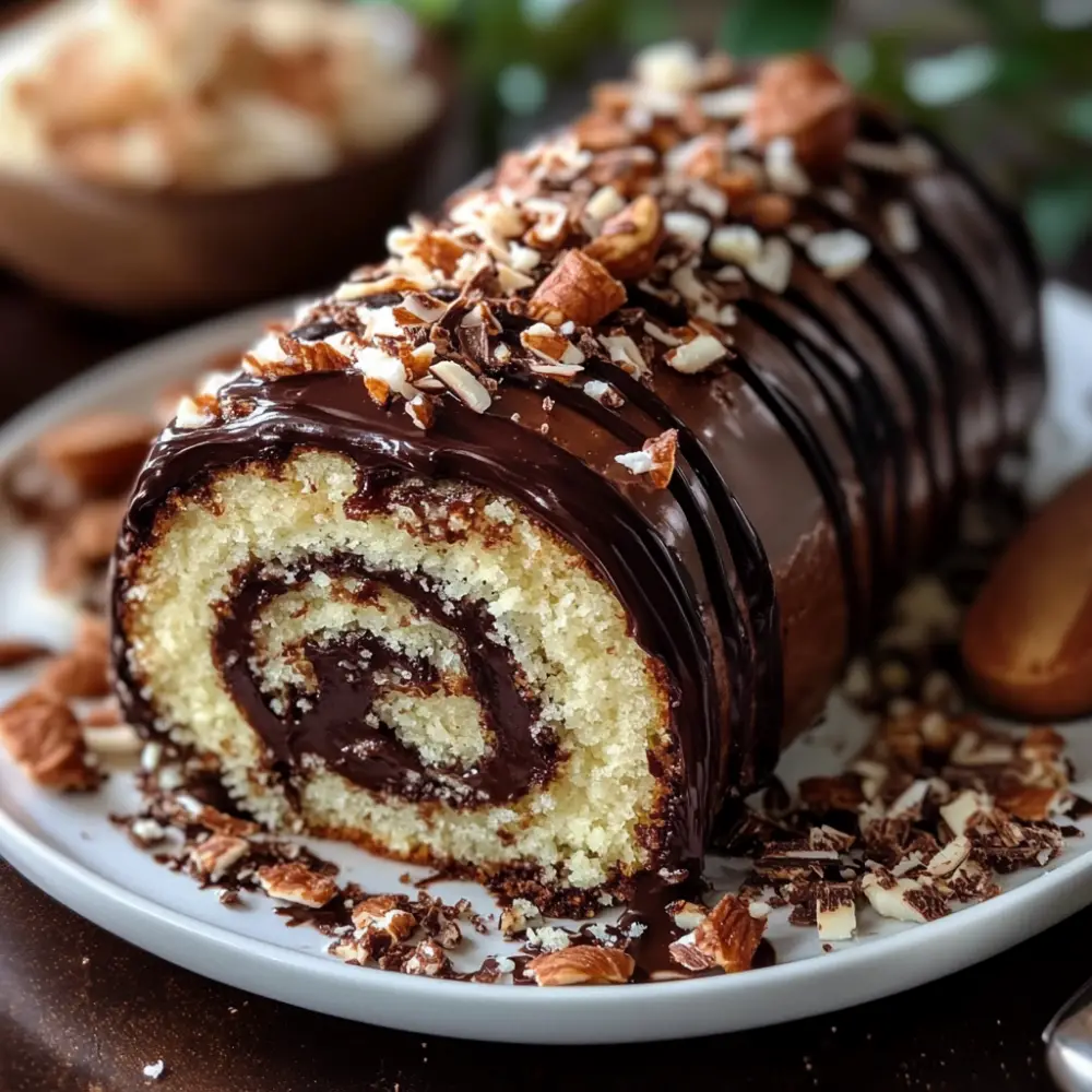 Coconut Pecan Chocolate Roll Cake