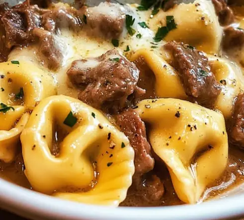 Cheesesteak Tortellini in Rich Provolone Sauce