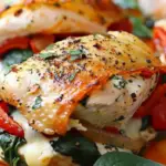 Roasted Red Pepper, Spinach & Mozzarella Stuffed Chicken