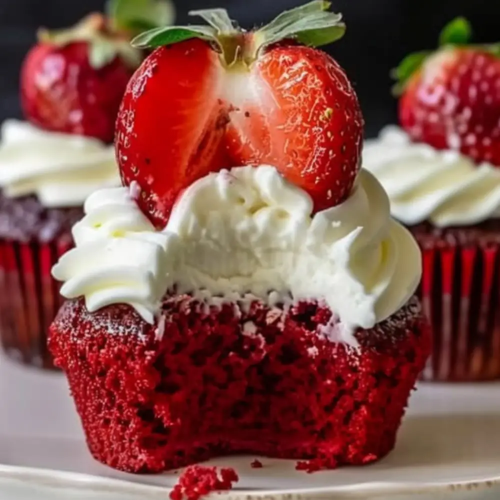 Strawberry Cheesecake Red Velvet Cupcakes