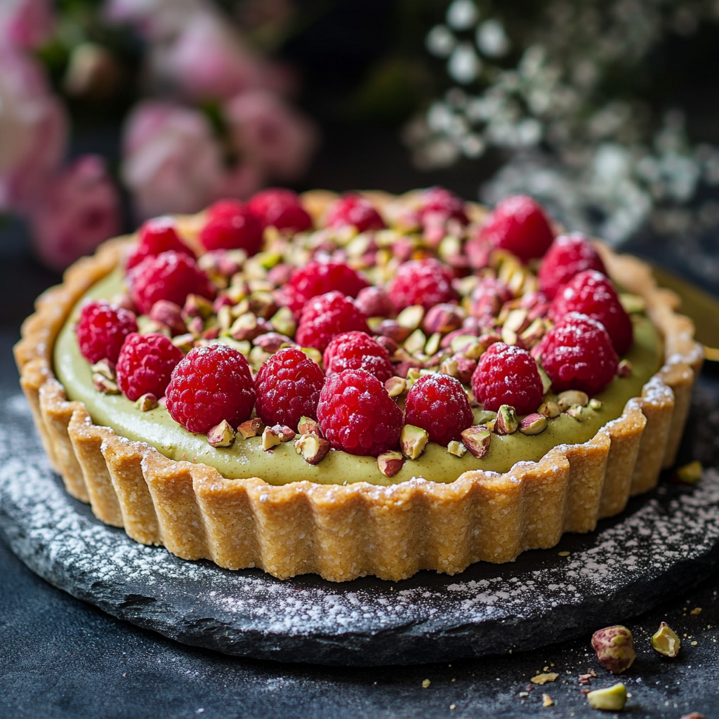 Pistachio and Raspberry tart