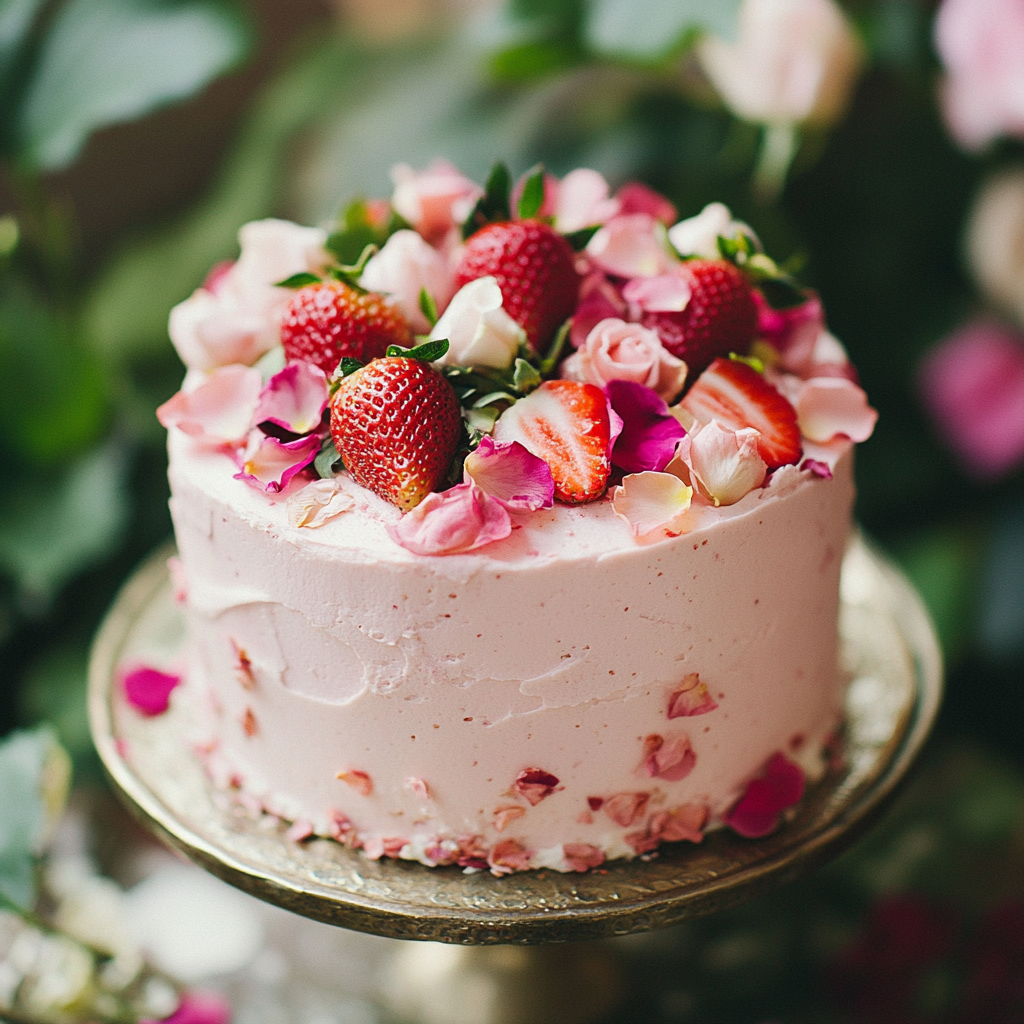 Strawberry Rosewater Garden Cake