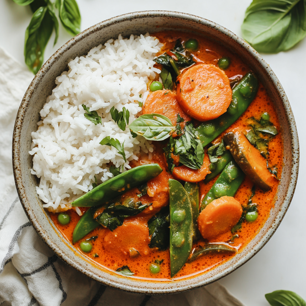 Spring Thai Red Curry with Carrots and Snap Peas