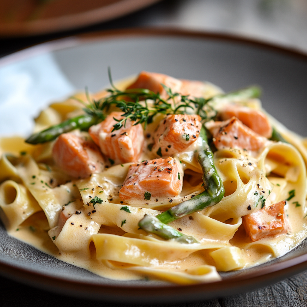 Creamy Salmon and Asparagus Pasta