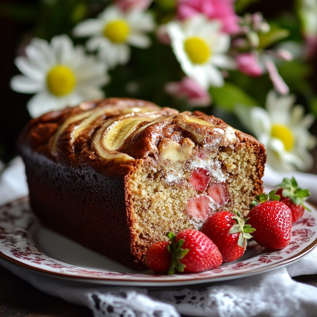 Spring Banana Bread with Cottage Cheese and Strawberries