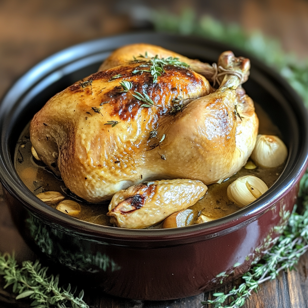 Slow Cooker Whole Chicken with Garlic + Herbs