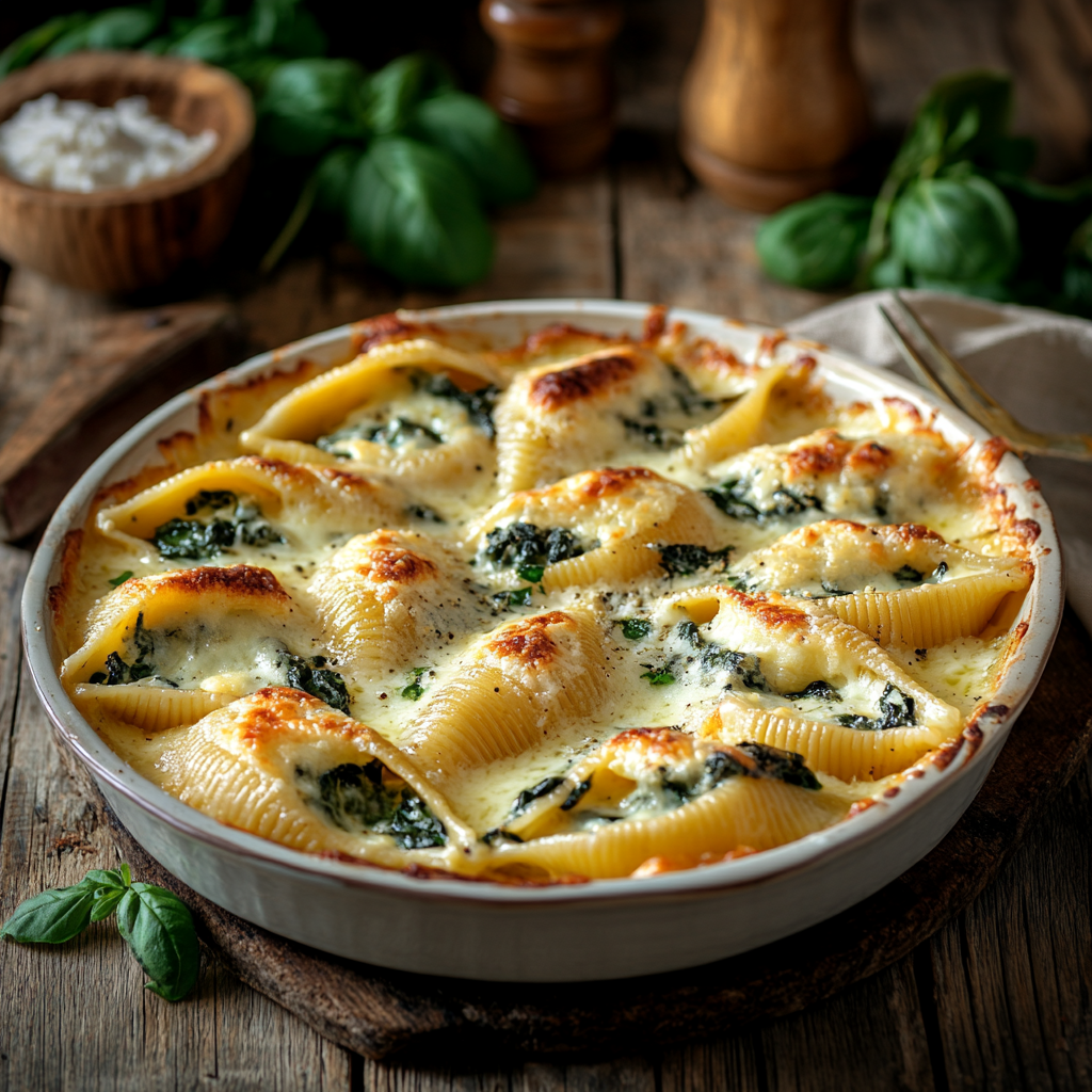 Baked Conchiglioni Pasta Shells with Spinach and Ricotta