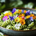 Green Pasta Salad with Edible Flowers 3 Green Pasta Salad with Edible Flowers