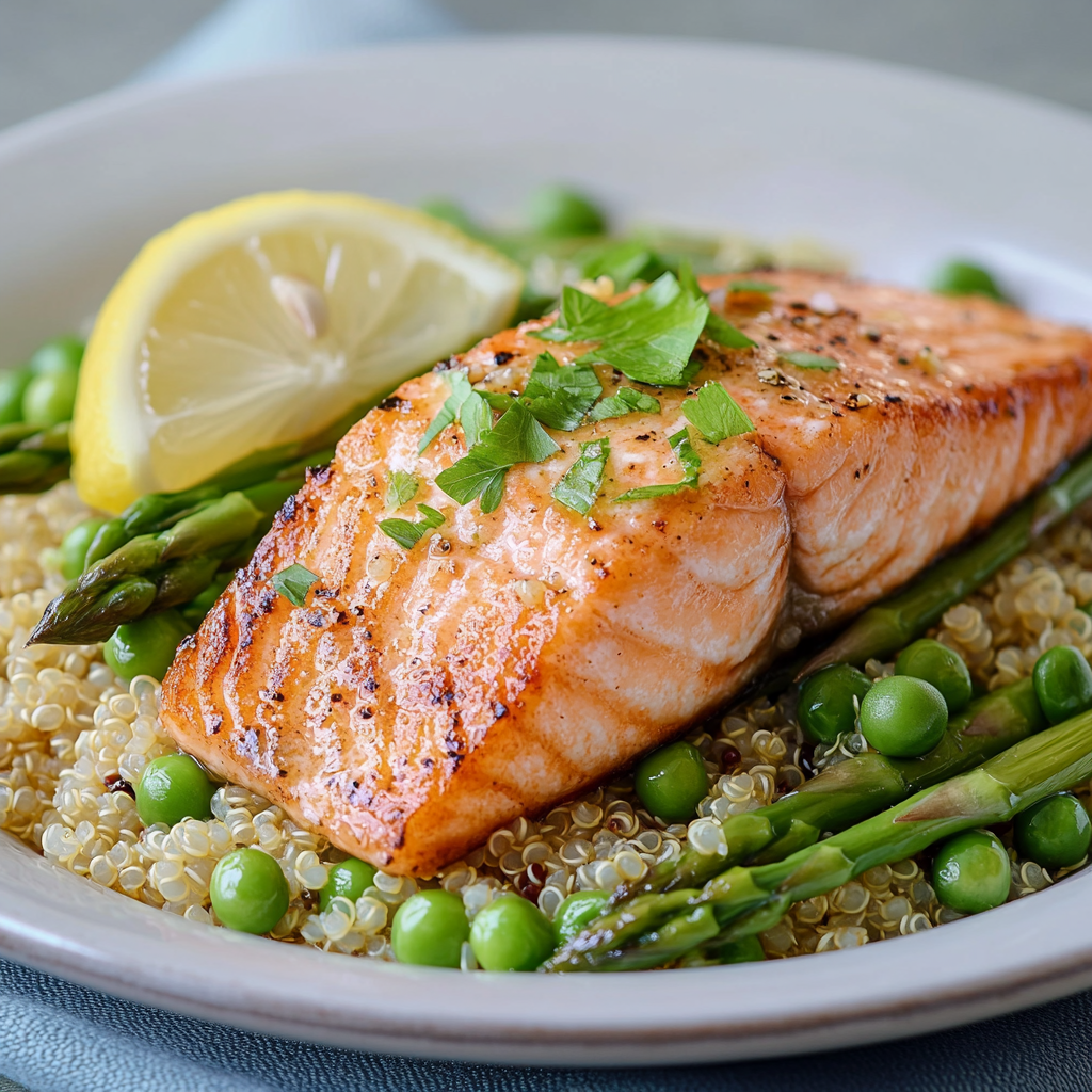 Spring Salmon Bowls with Asparagus and Peas