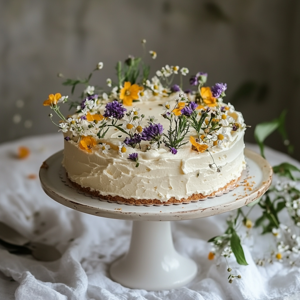 Vanilla Almond Cake with Wildflowers