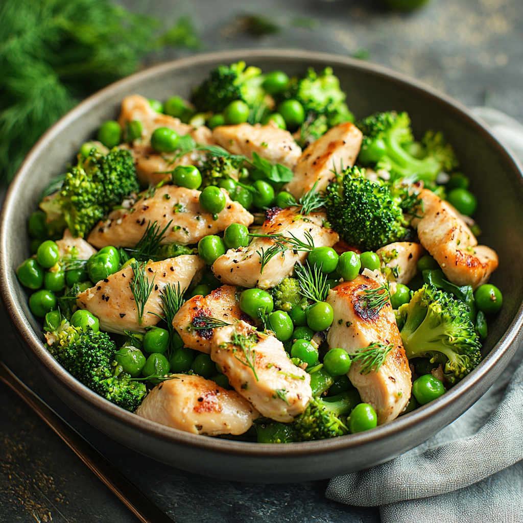 Spring Chicken and Broccoli with Peas and Dill