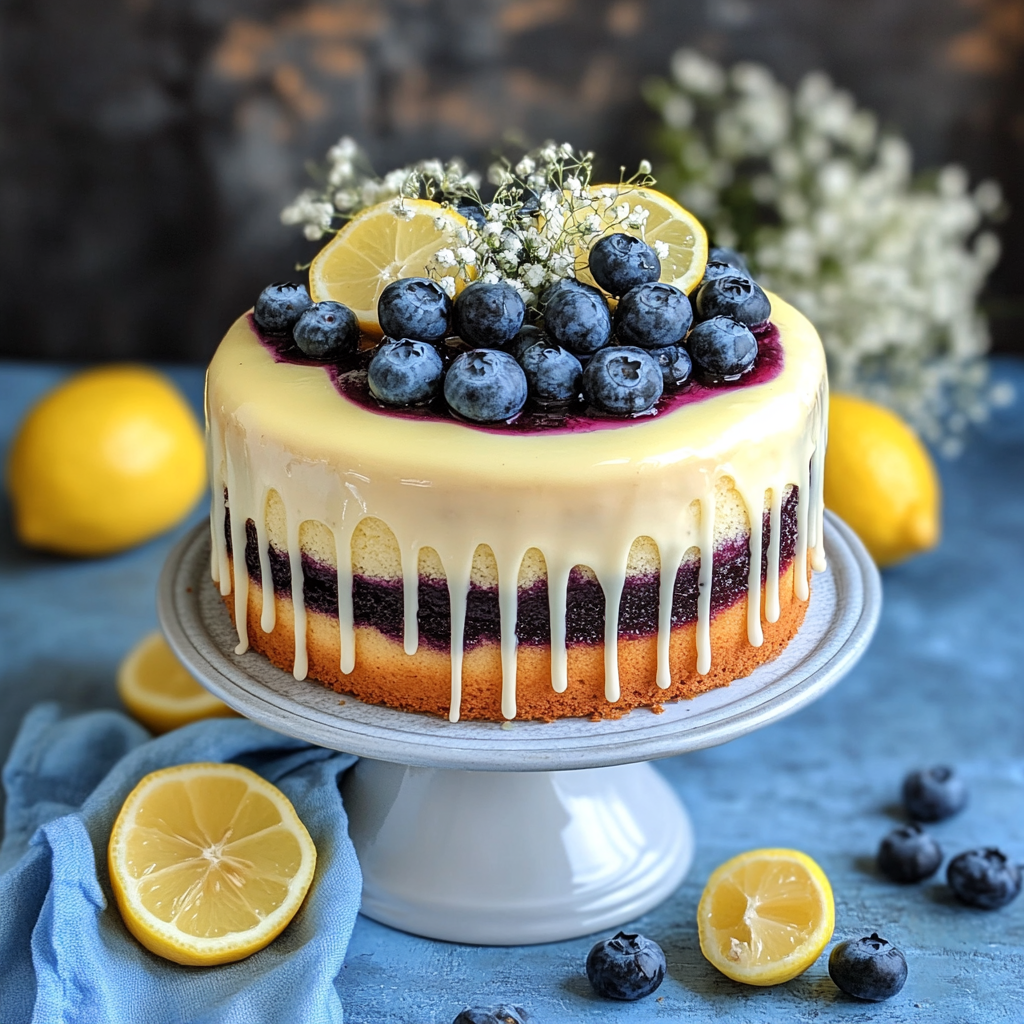 Blueberry Lemon Drip Cake
