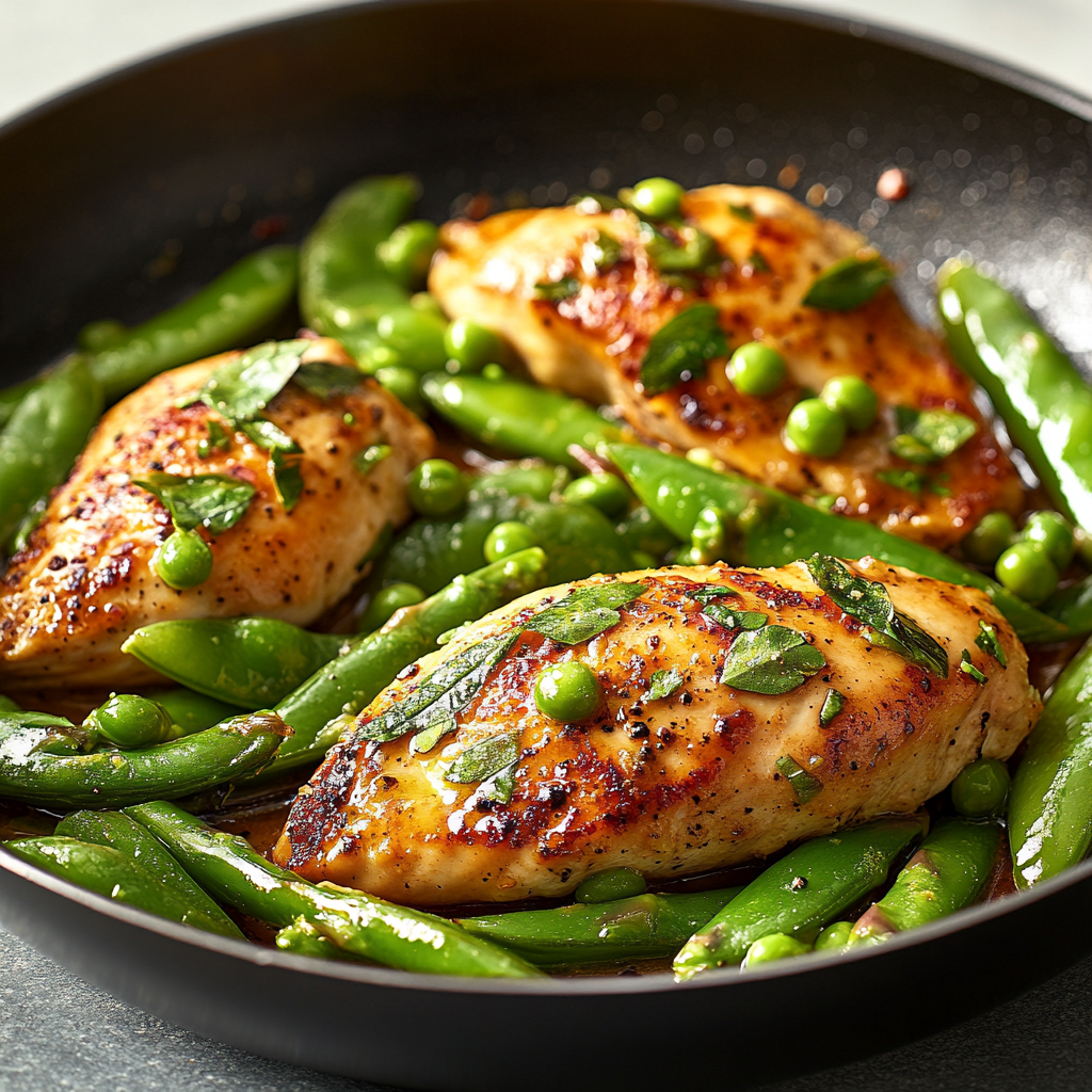 Spring Chicken Skillet with Asparagus and Snap Peas