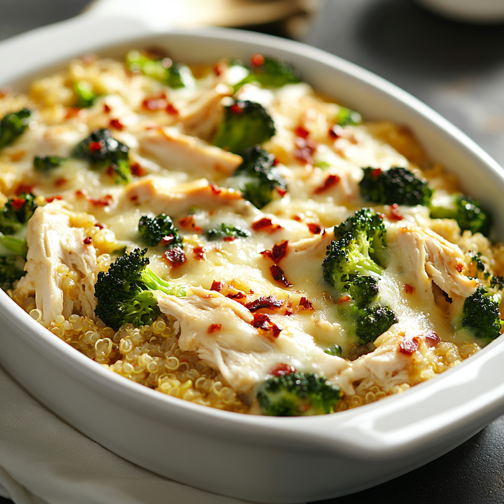 Chicken Broccoli Cheese Quinoa Casserole