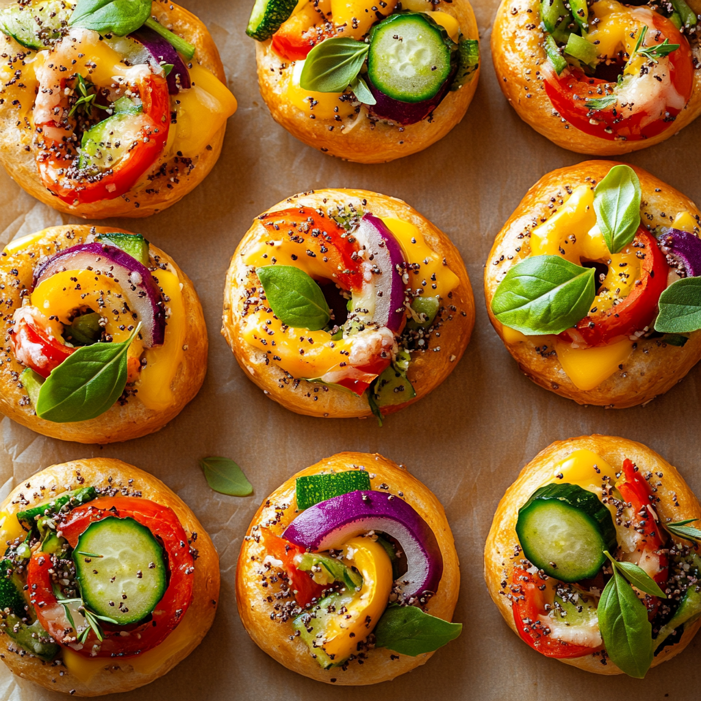 Spring Bagel Bites with Veggie & Cheese Filling