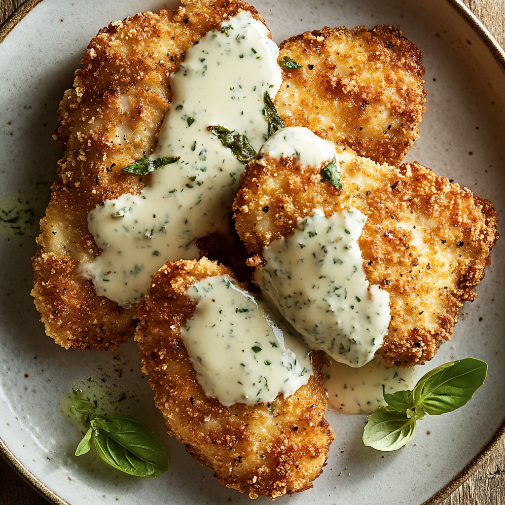Spring Parmesan Crusted Chicken with Herb Cream