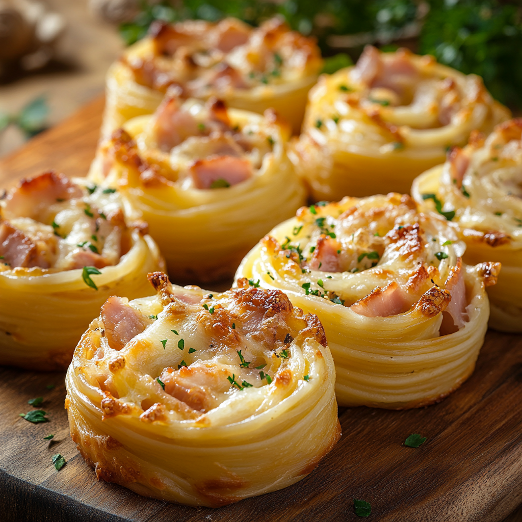 Baked Pasta Roses with Ham and Cheese