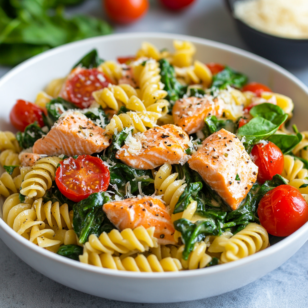Tomato Spinach Salmon Pasta