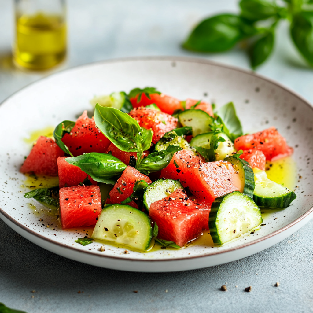 Watermelon Cucumber Salad with Basil