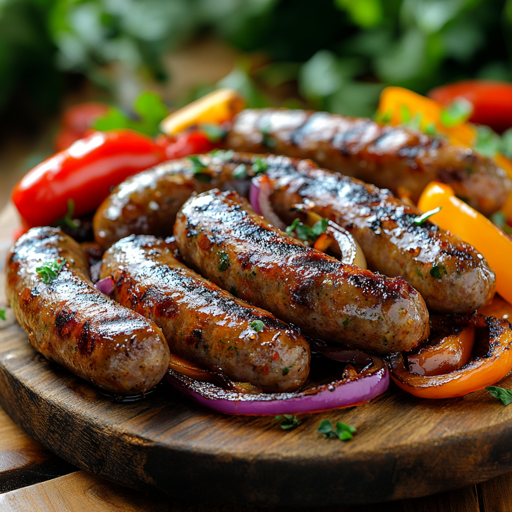 Grilled Sausage with Onions and Peppers