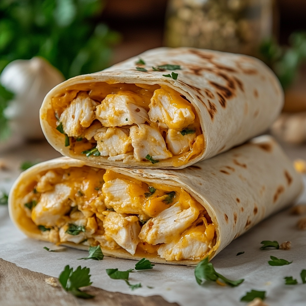 Cheesy Garlic Chicken Wraps