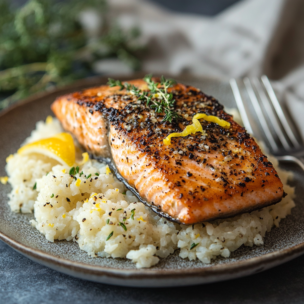 Teriyaki Salmon Avocado Rice Stack