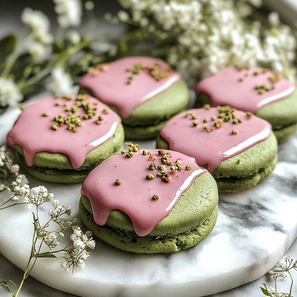 Strawberry Frosted Matcha Cookies