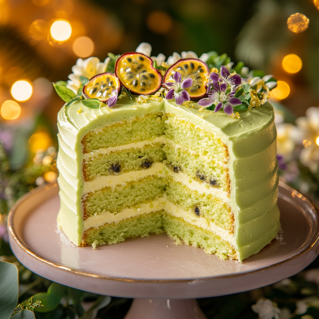 Matcha Cake With Passion Fruit Cream Cheese Frosting