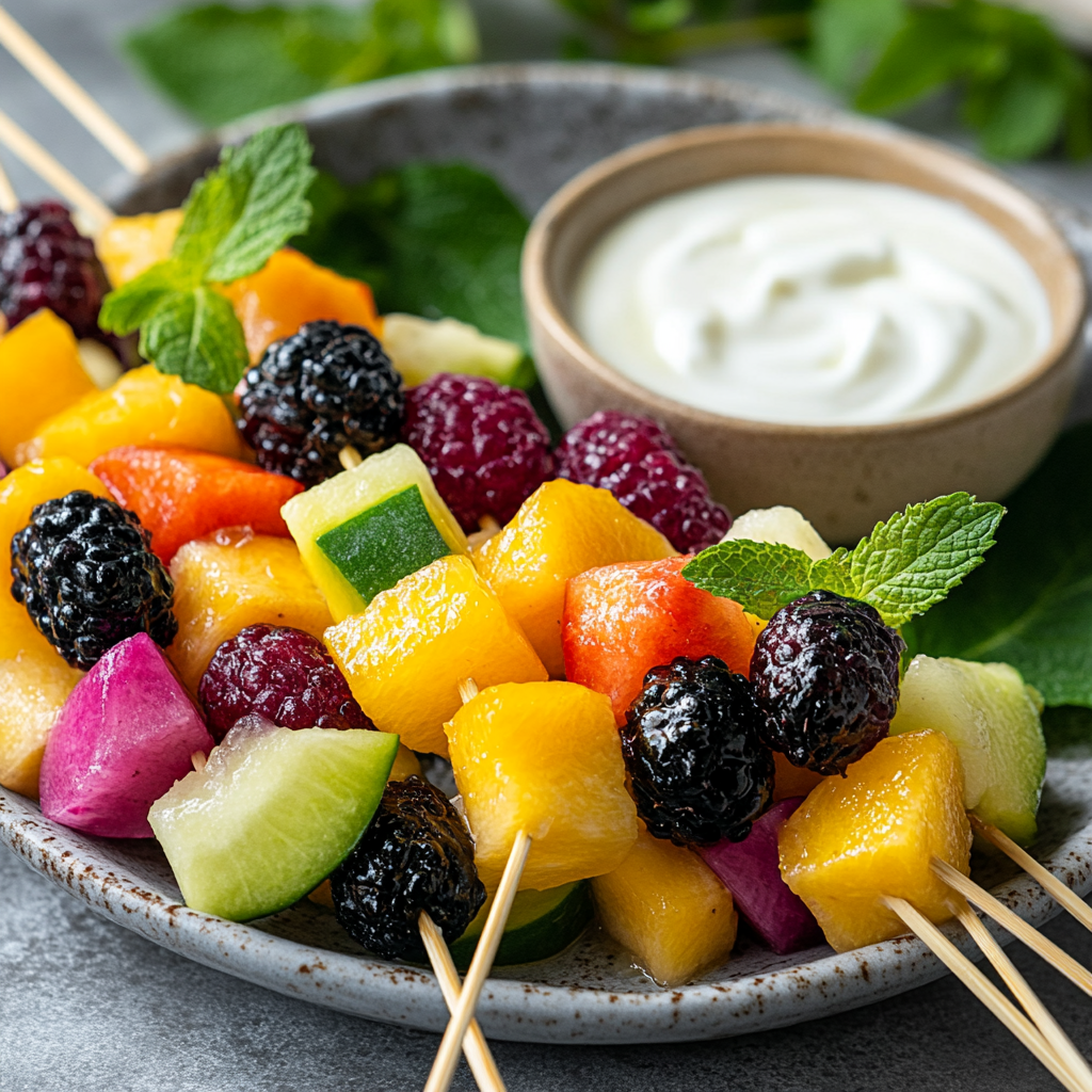 Fruit Kabobs with Honey Yogurt Dip