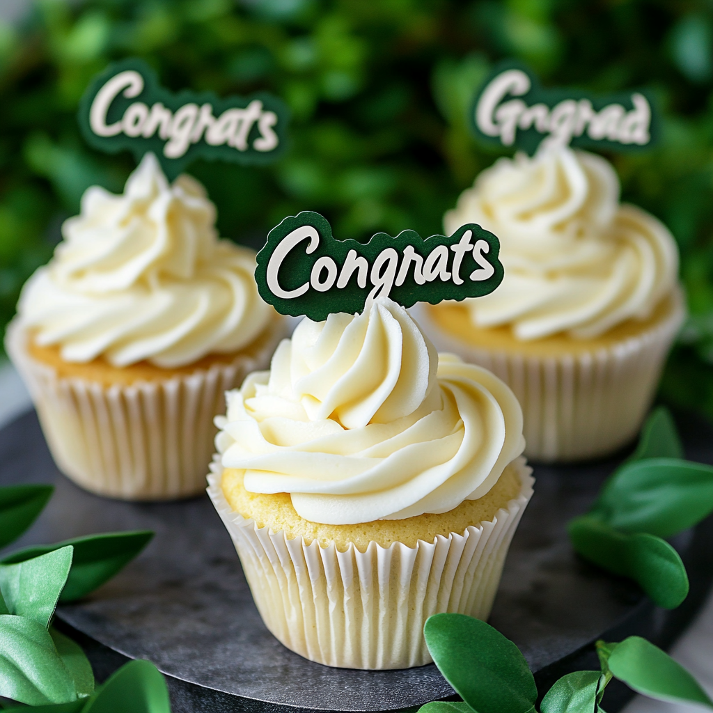 Vanilla Cupcakes with Graduation Toppers