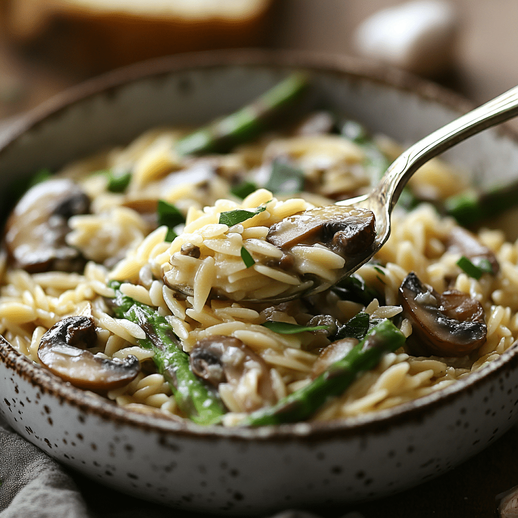 Creamy Mushroom Asparagus Orzo