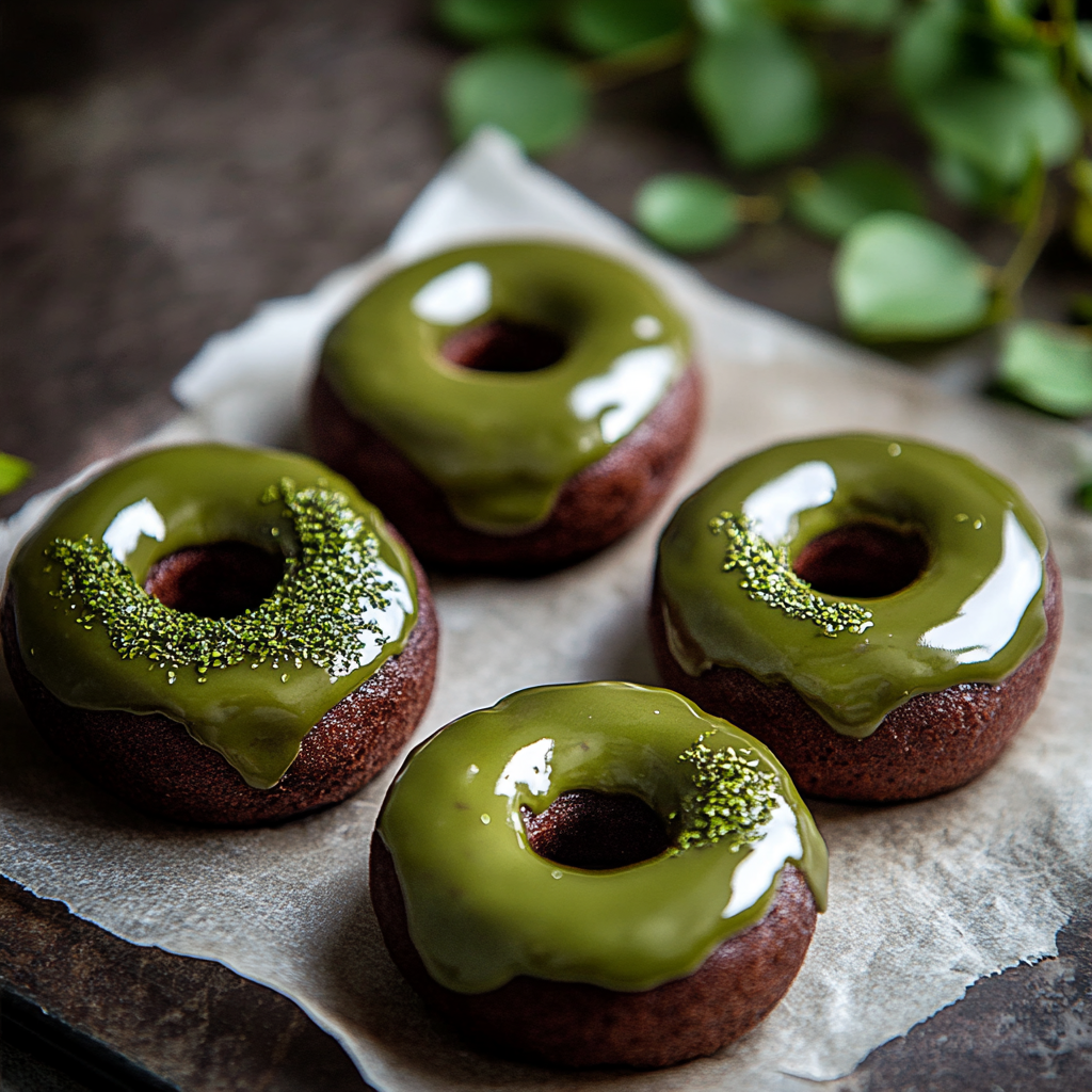 Matcha Glazed Chocolate Doughnuts