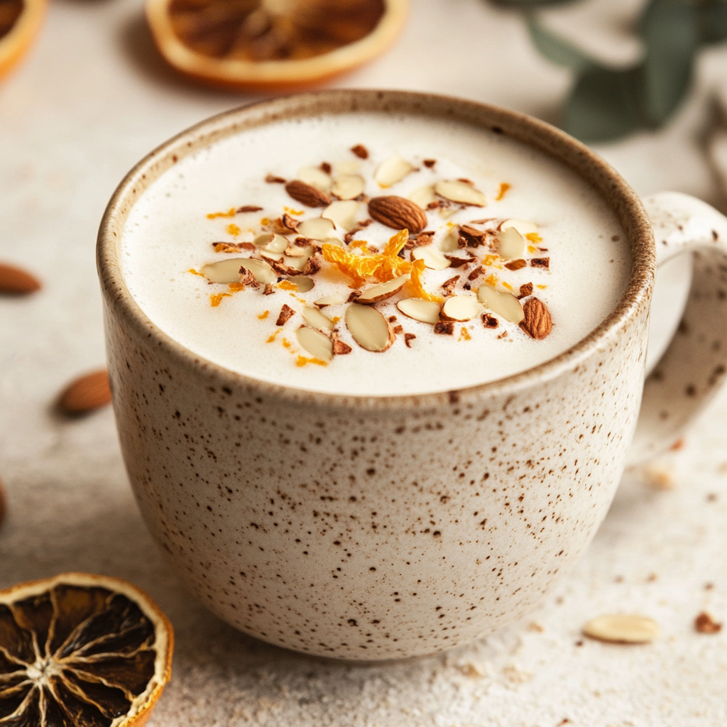 White chocolate orange almond latte