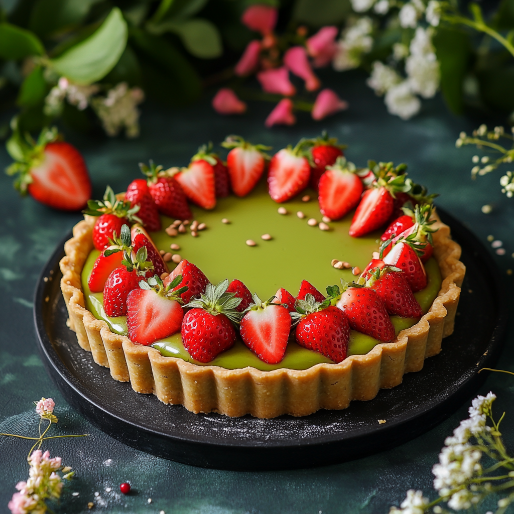 No-Bake Vegan Strawberry Matcha Tart