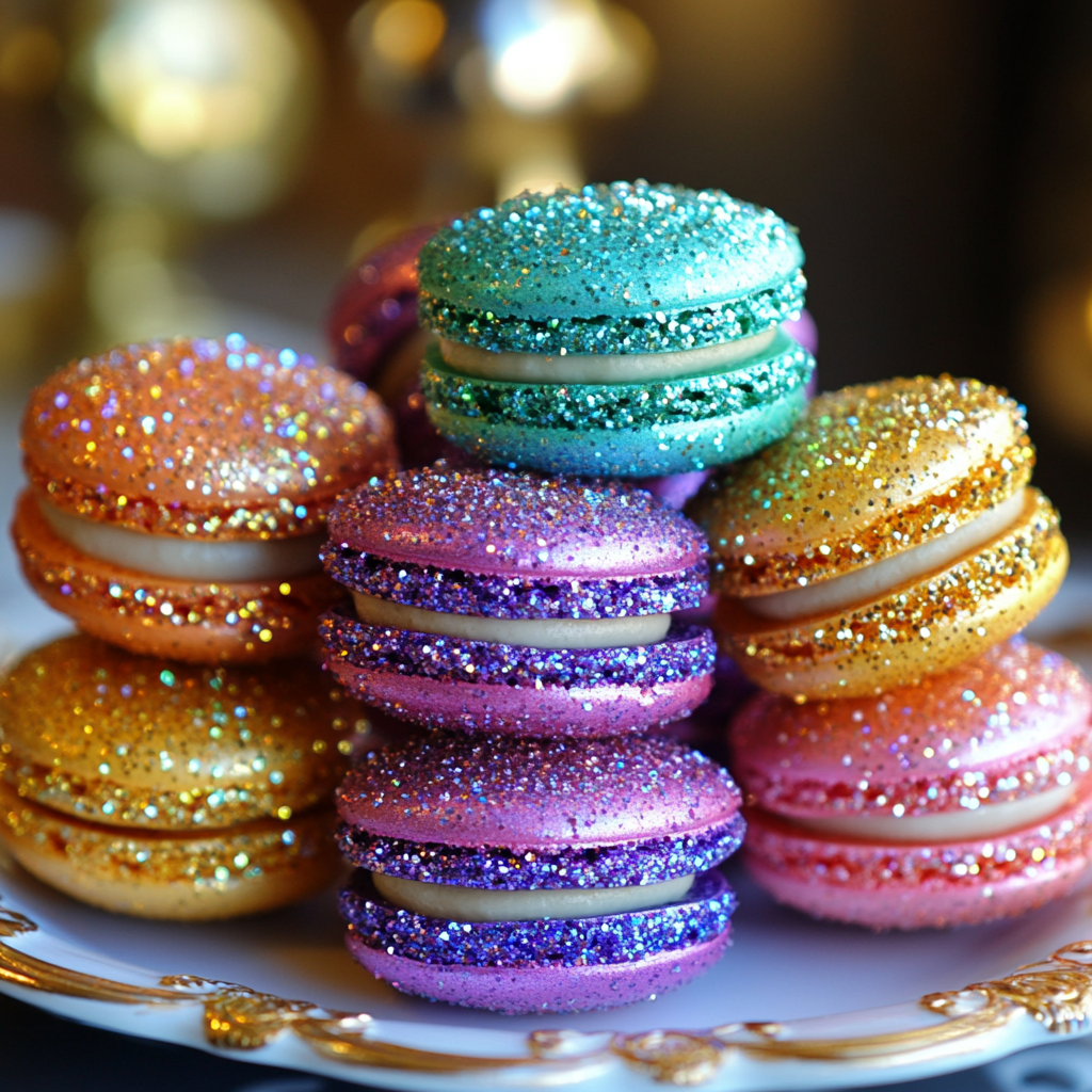 Rainbow rock candy macarons