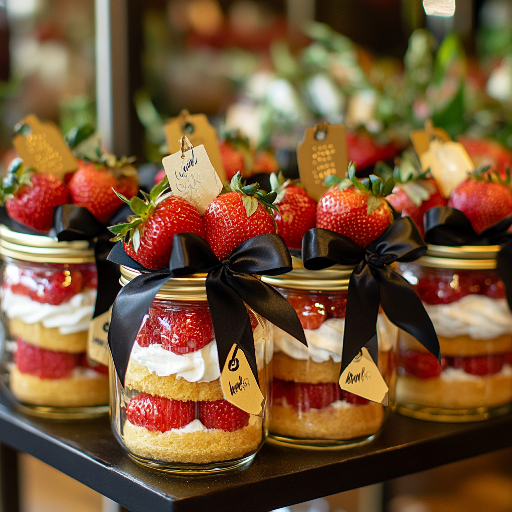 Strawberry Cream Graduation Jar Cakes
